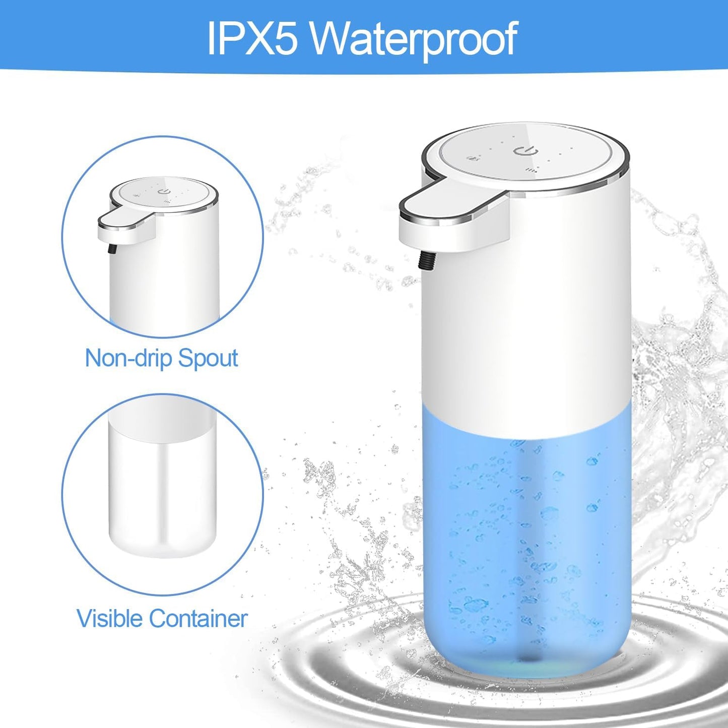 Automatic Liquid Soap Dispenser, Touchless Hand Soap Dispenser Rechargeable, Dish Liquid Soap Dispenser Electric for Bathroom Countertop, Kitchen and Commercial 12.85oz/380mL