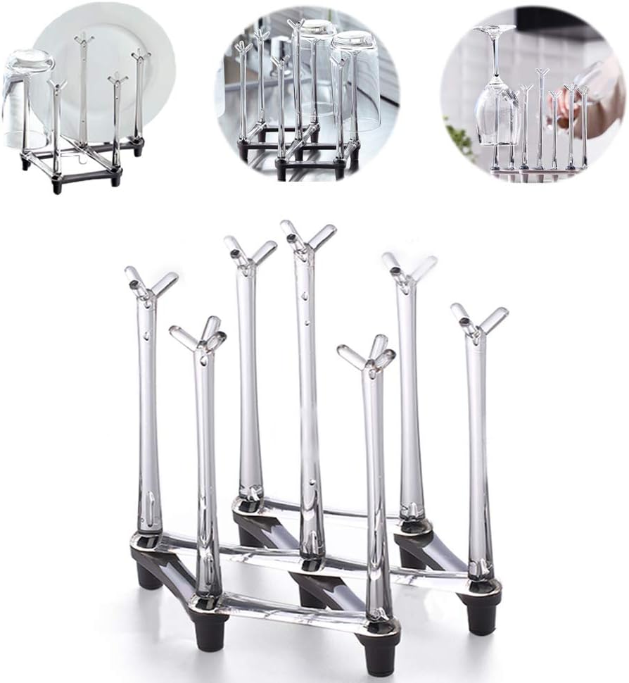 Marbrasse Retractable Cup Drying Rack, Drinking Glass and Sports Bottle Drainer Stand, Plastic Bag Dryer with Non-Slip Bottom for Kitchen Countertop, 2p