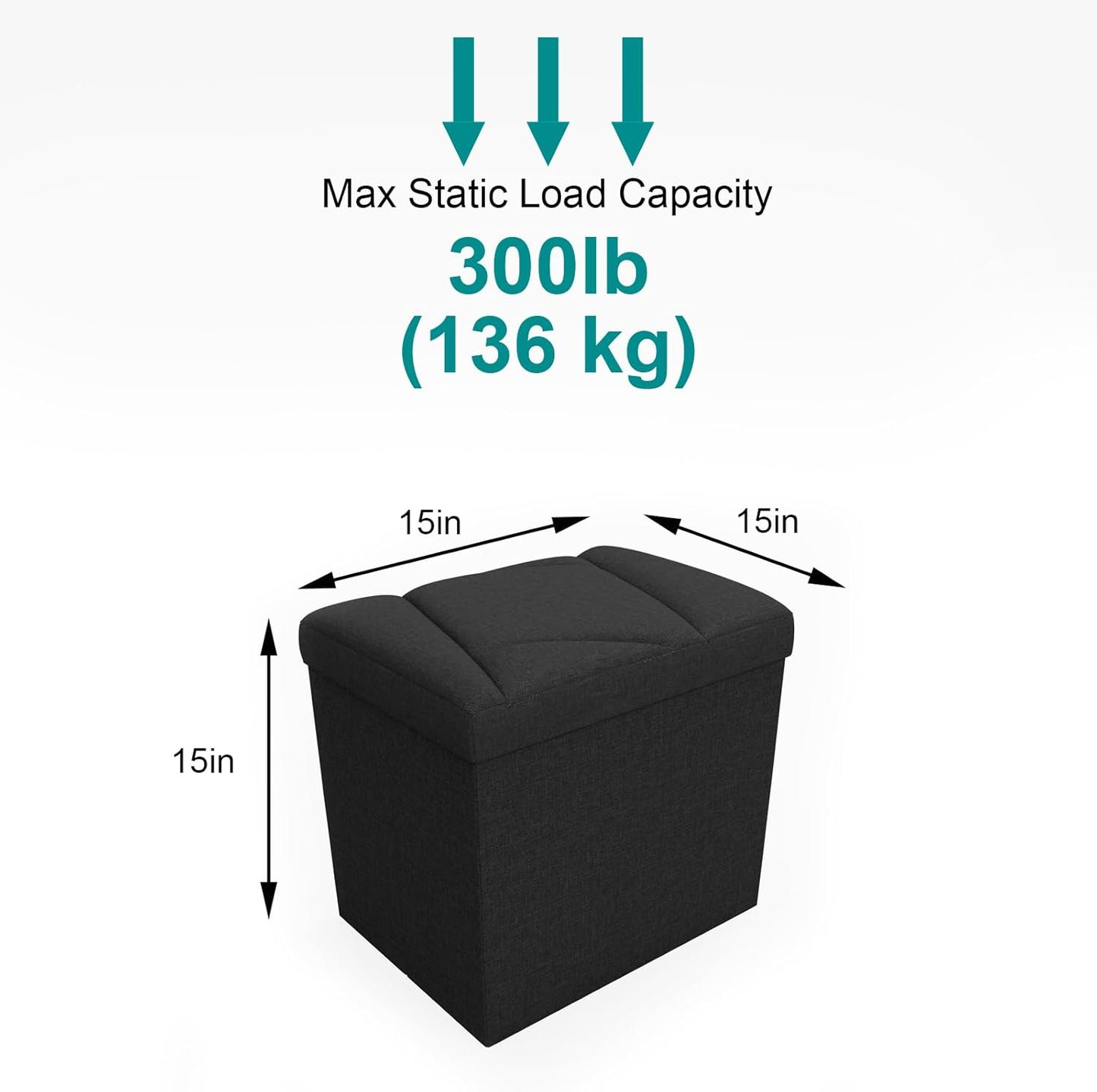 Folding Storage Ottoman Bench, 15 Inches End of Bed Bench,Folding Ottoman Storage for Bedroom, Entryway and Living Room, 15"x15"x15",Black