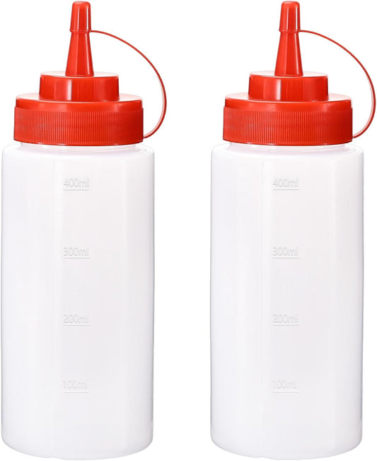 Condiment Squeeze Bottles Ketchup Dispenser, 2 Pack 16oz Squeeze Bottles for Liquids, Plastic Sauce Bottle with Cap Lid, Squirt Bottles for Sauces Liquids BBQ Dressing Pancake Art
