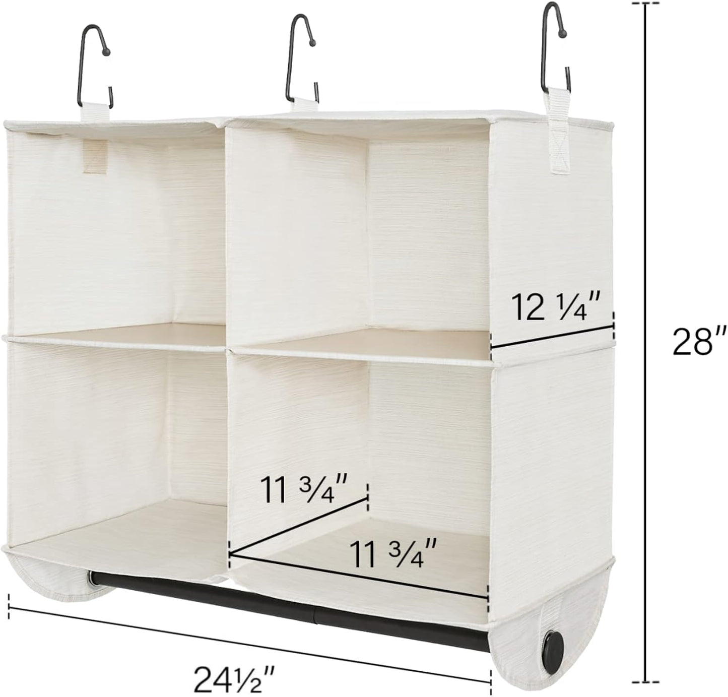 StorageWorks Hanging Closet Organizer with Metal Rod, 4-Section Closet Organizers and Storage, Collapsible Hanging Shelves for Baby Clothes, Shoes, Sweater Storage, Ivory and White