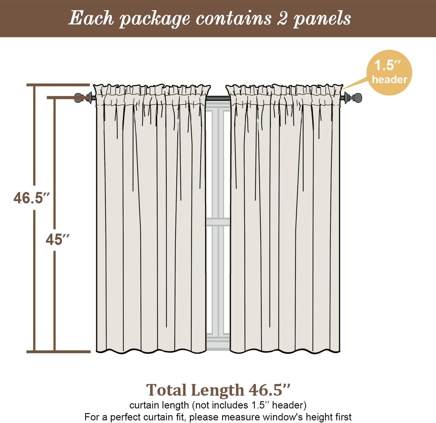 Chyhomenyc Taupe Sheer Curtains 45 Inch Long 2 Panels, Light Filtering Rod Pocket Voile Short Curtains Drapes for Living Room Bedroom Small Windows, 42Wx45L Inches