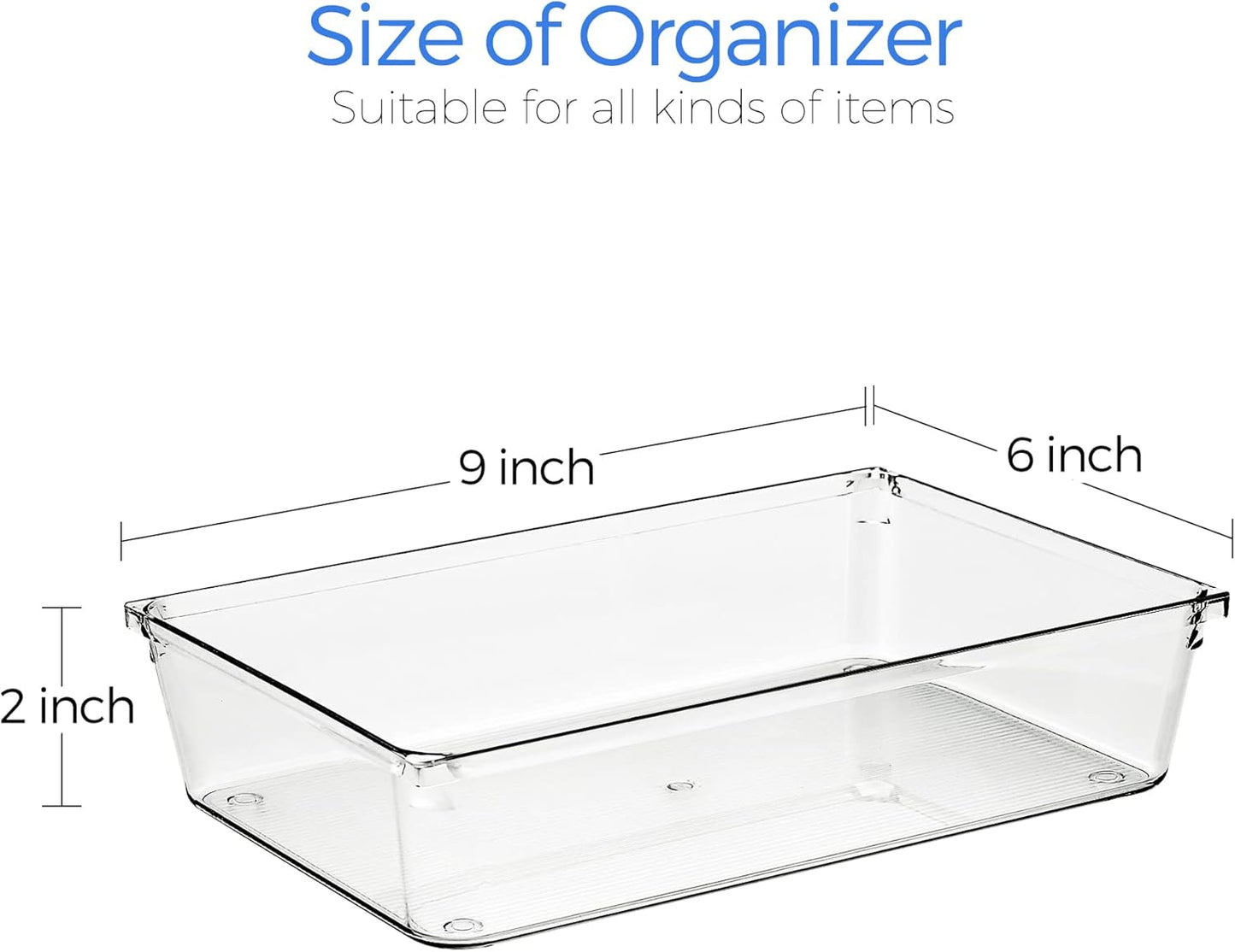Ravinte 6 Pack Drawer Organizer - 6" X 9" Plastic Storage Bins, Acrylic Organizers with Non-Slip Pads Clear Desk Storage Tray for Makeup, Jewelries, Kitchen Utensils, Bathroom and Office