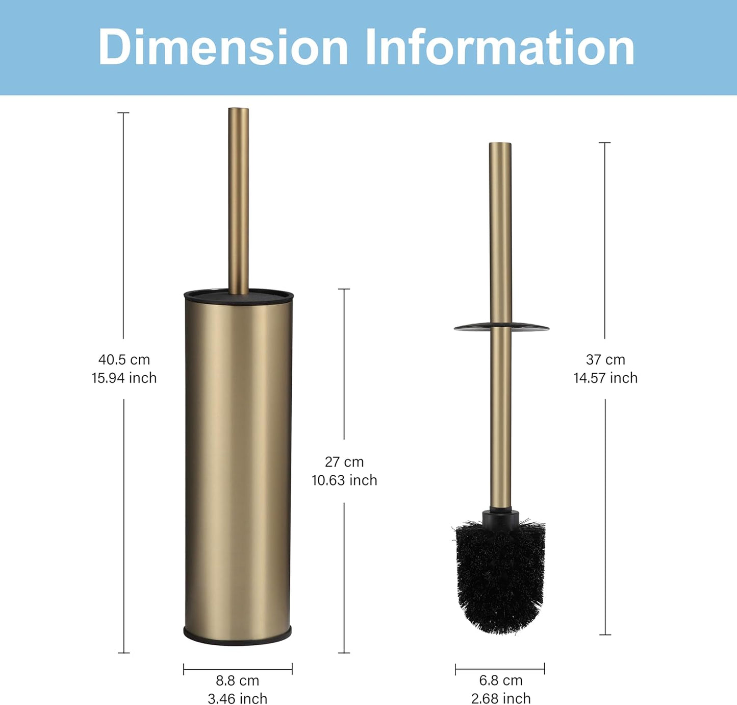 BGL Brushed Gold Toilet Brush and Holder,Stainless Steel Toilet Brushes for Bathroom with Holder