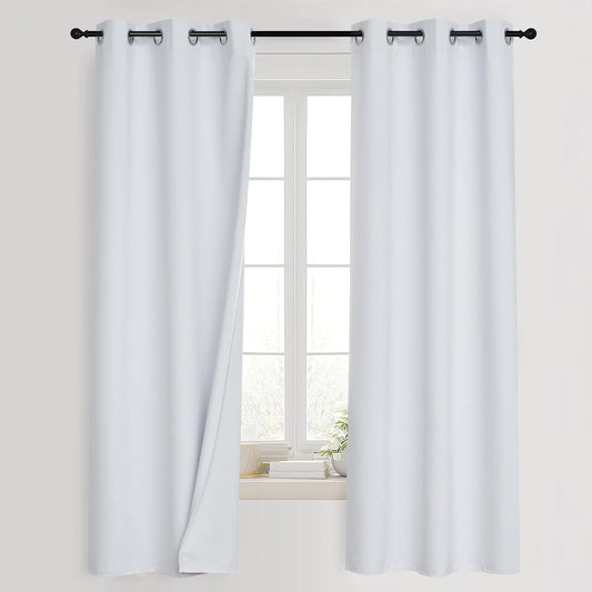 PONY DANCE White 100% Black Out Curtains 54 inch Length, Thermal Insulated Window Treatment Blacout Drapes for Bedroom, Room Darkening Noise Reducing Curtains for Living Room(2 Panels, 34 inches Wide)