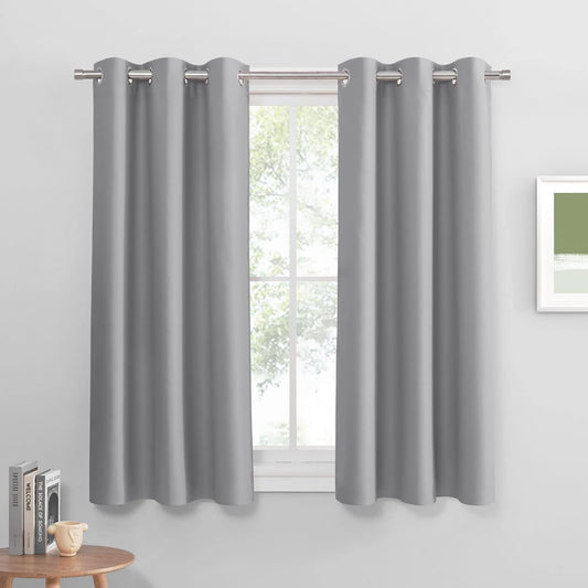 PONY DANCE Sliver Grey Blackout Curtains - Window Cover 2 Panels Light Blocking Drapes Thermal Insulated Privacy Protect for Living Room, 42 Wide by 45 Long