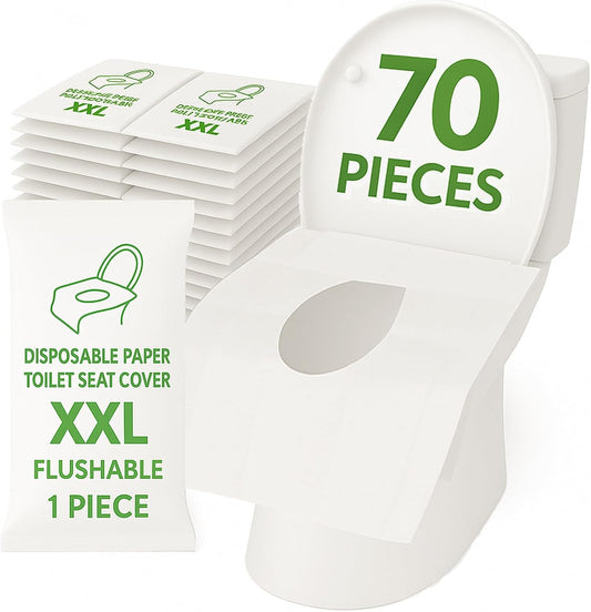 Individually Wrapped XXL Toilet Seat Covers Disposable Flushable for Travel (30 Pack), Full Coverage Paper Liners for Kids & Adults