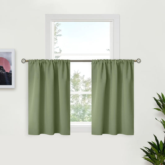 BGment Olive Green Blackout Curtains for Kitchen Cafe Window - Half Window Drapes Thermal Insulated Blackout Blinds for Rv Bathroom Privacy, 29 x 36 Inch, 2 Panels