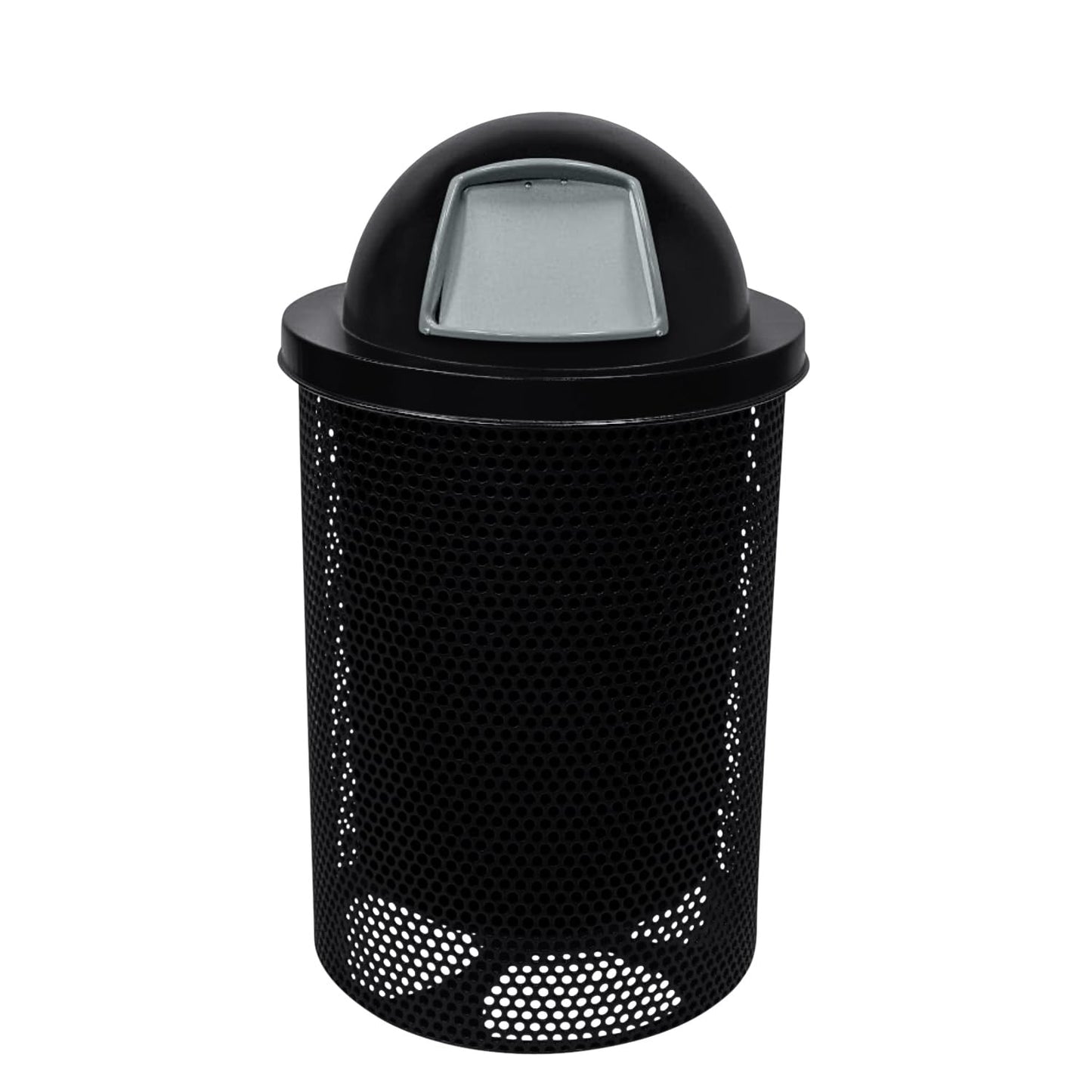 COATEDOUTDOORFURNITURE RDT-P-BLK Heavy Duty Round Trash Receptacle with Dome Top, Liner Included, 32 Gallon, Black, Made in America