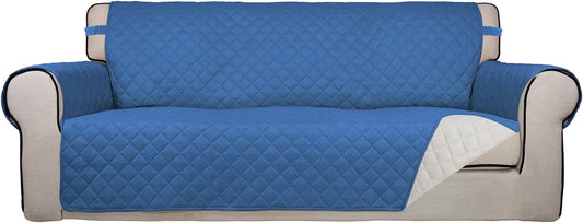PureFit Reversible Quilted Sofa Cover, Water Resistant Slipcover Furniture Protector, Washable Couch Cover with Non Slip Foam and Elastic Straps for Kids, Dogs, Pets (X Large, Blue/Ivory)