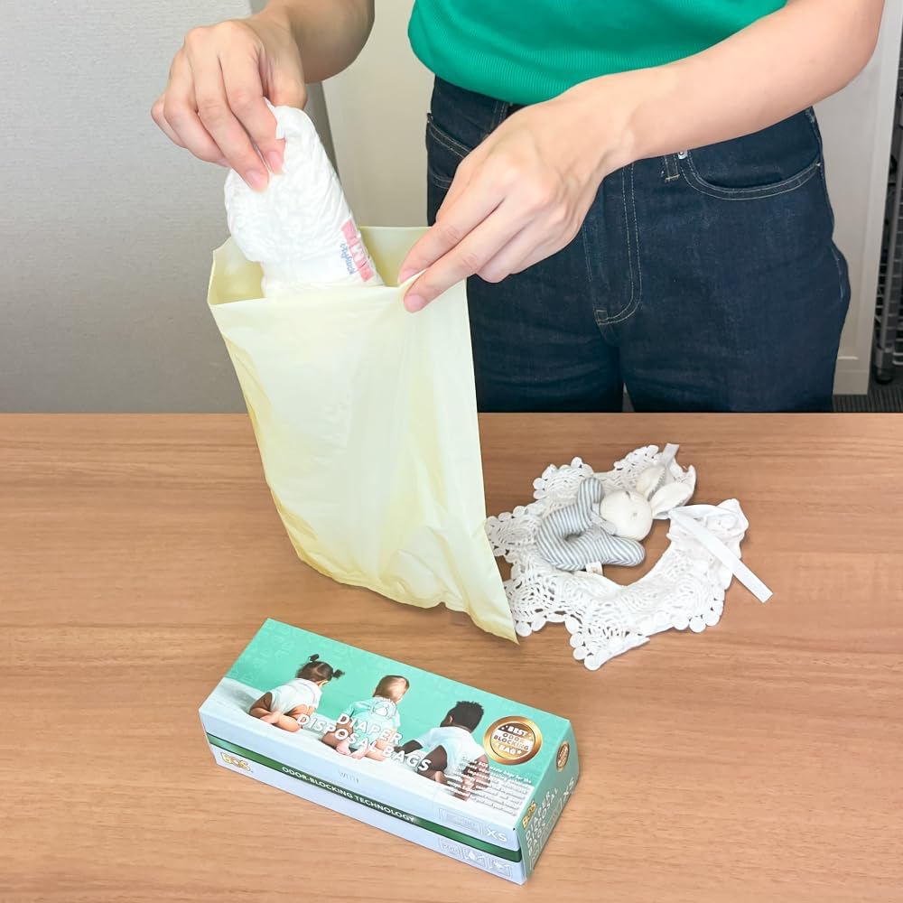 BOS, Odor-Sealing Dirty Diaper Trash Bags - Disposable Bags - Scent & Smell Free, 200Bags, (Color: Cream Yellow) (Pack of 1)