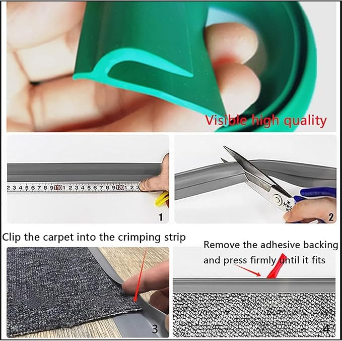 Self Adhesive Carpet Transition Strip with Edge Trim, Designed for Seamless Transitions from Carpet to Tile or Vinyl Floors, Perfect for Doorways.(Gray,7ft)