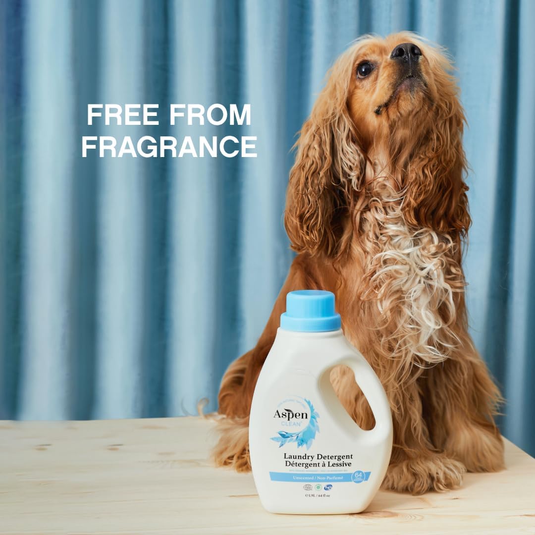 AspenClean Natural Laundry Detergent Unscented - 100% Natural, Organic, HE Liquid Laundry Detergent- Vegan, Non-Bio, Cruelty-Free, Biodegradable - Safe for Babies, Pets & Kids - EWG Certified (2 pack)