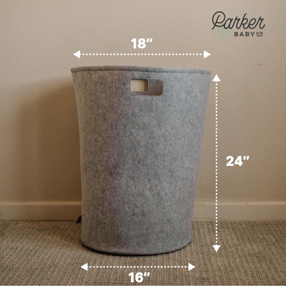Parker Baby Nursery Laundry Hamper - Large Felt Storage Basket and Baby Hamper for Nursery (Gray)