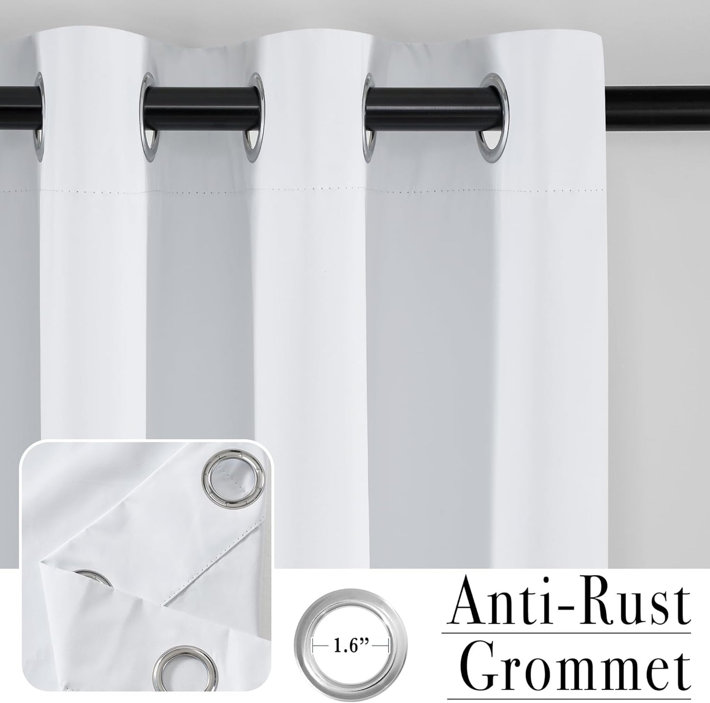 PONY DANCE White Total Blackout Curtains 84 inch Length 2 Panels Set, 100% Black Out Grommet Thermal Insulated Drapes for Bedroom, Noise Reducing Window Treatments for Living Room, 34" W x 84" L