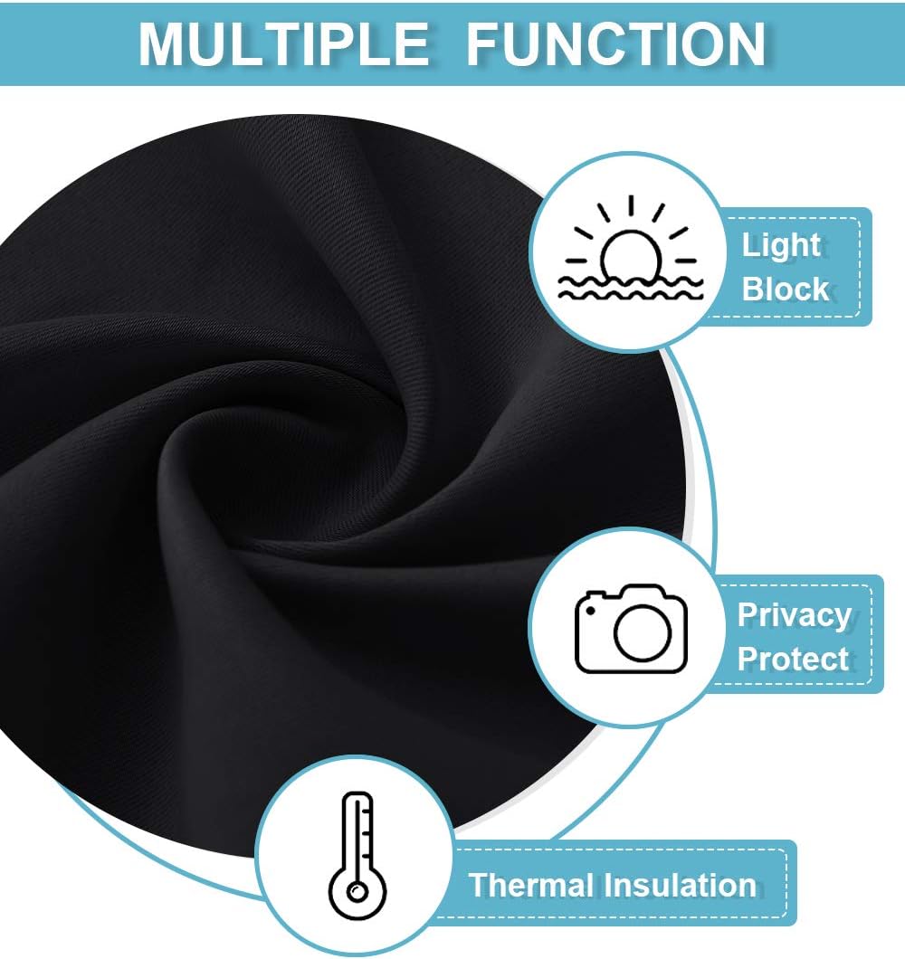 RYB HOME Blackout Curtains for Living Room, Large Window Shades for Bay Window Dining Parlor Bedroom Patio Door, Wide 62 x Long 72 inches, Black, 2 Panels