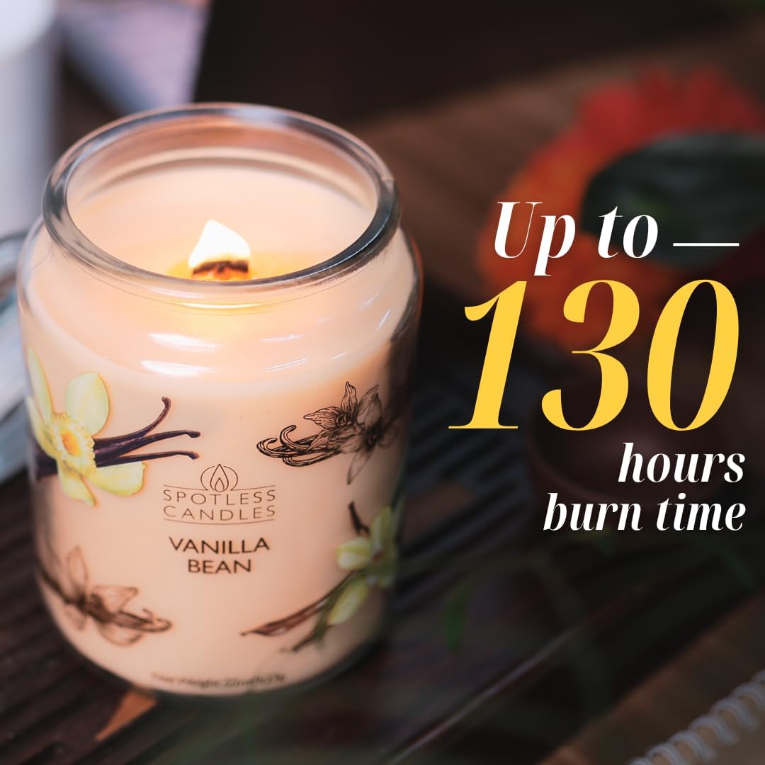 Candle Vanilla Bean 22oz with Wooden Wick in a Presentation Gift Box & Protective Shipper - Vanilla Scented Candles - Large Jar Candles