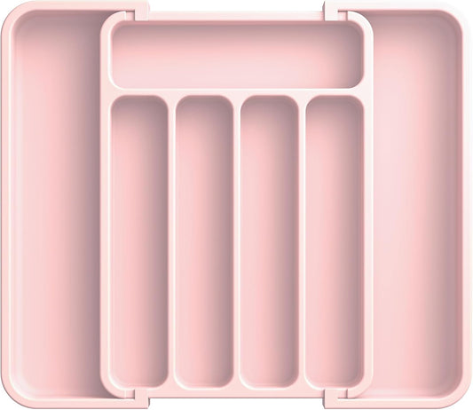 Aujen Silverware Organizer - Expandable Kitchen Drawer Organizer, Adjustable Utensil Organizer, Cutlery Tray for Forks, Knives, Multipurpose Kitchen Organizers and Storage Solution, Pink, Medium