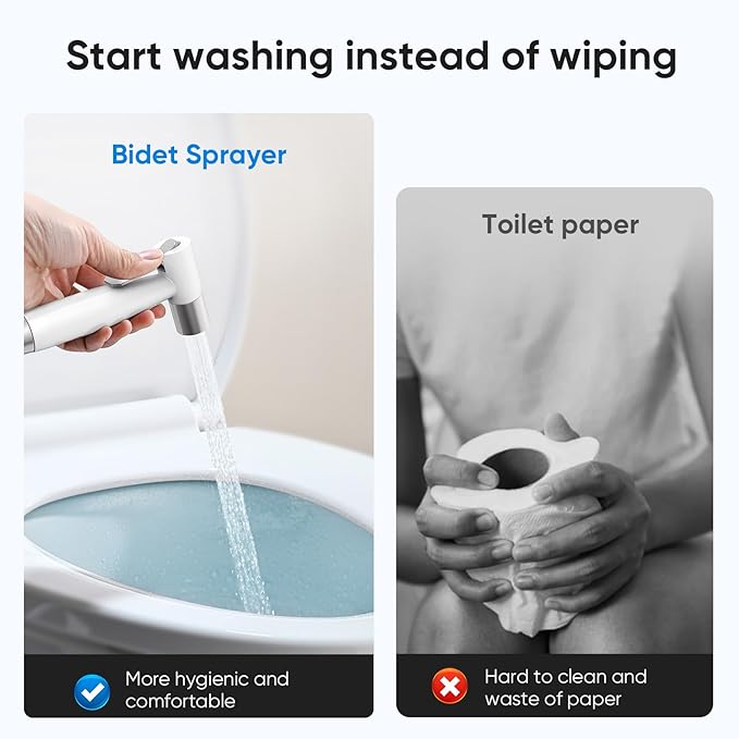 Arofa Handheld Toilet Bidet Sprayer for Toilet-Adjustable Water Pressure Control with Bidet Hose for Feminine Wash, Stainless Steel Jet Spray Cloth Diaper for Baby Wash - White/Brushed Nickel