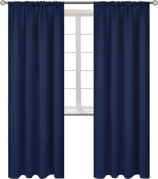 BGment Rod Pocket Blackout Curtains 84 Inches Long for Bedroom - Thermal Insulated Room Darkening Drapes with Rod Pocket Privacy for Living Room, 52 x 84 Inch, 2 Panels, Navy Blue