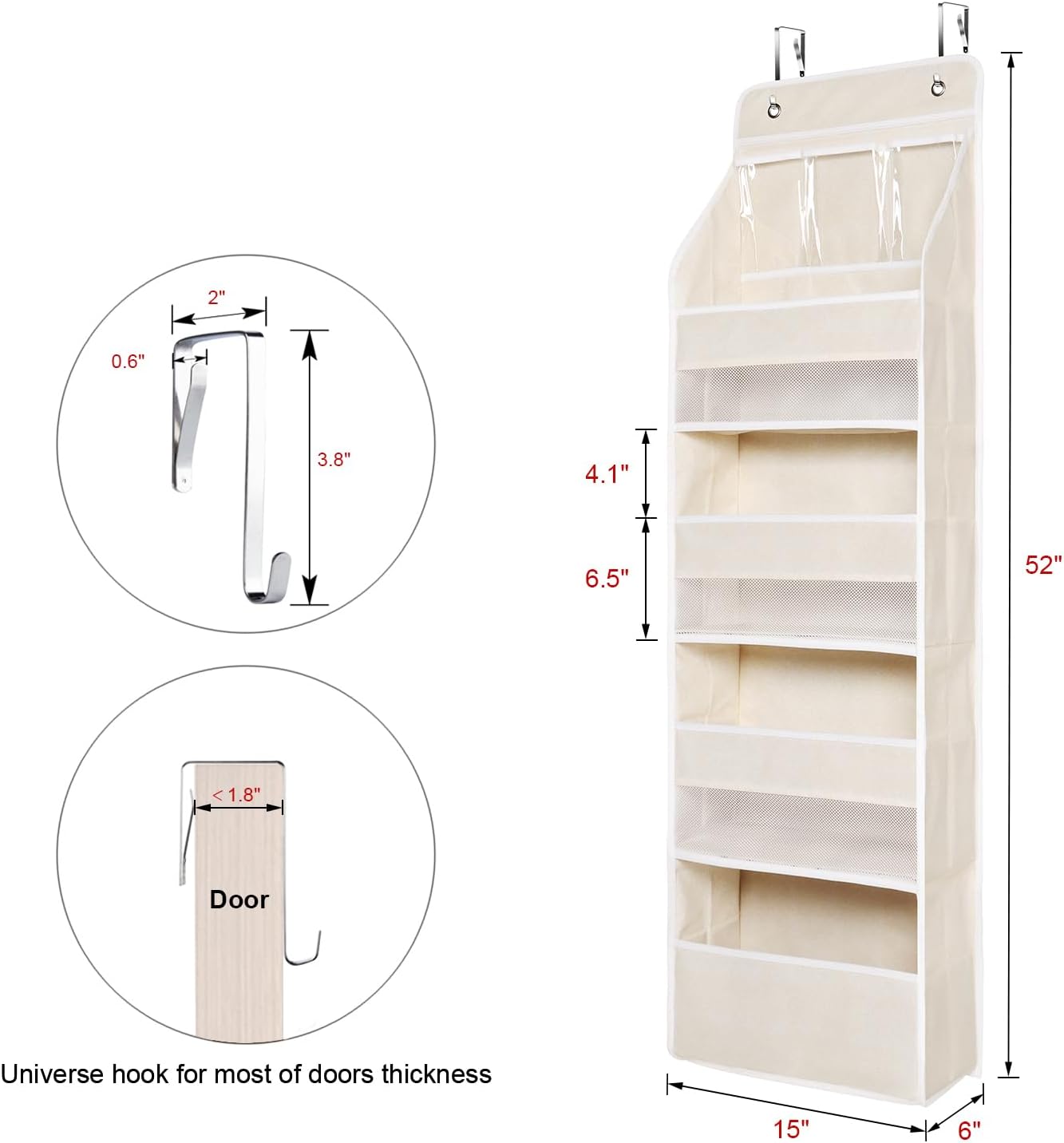 Univivi 5-Shelf Over Door Hanging Organizer Fabric Door Storage with 4 Large Pockets and 3 Small PVC Pockets Wall Mount Hanging Storage Organizers for Baby Nursery (Beige Pattern)