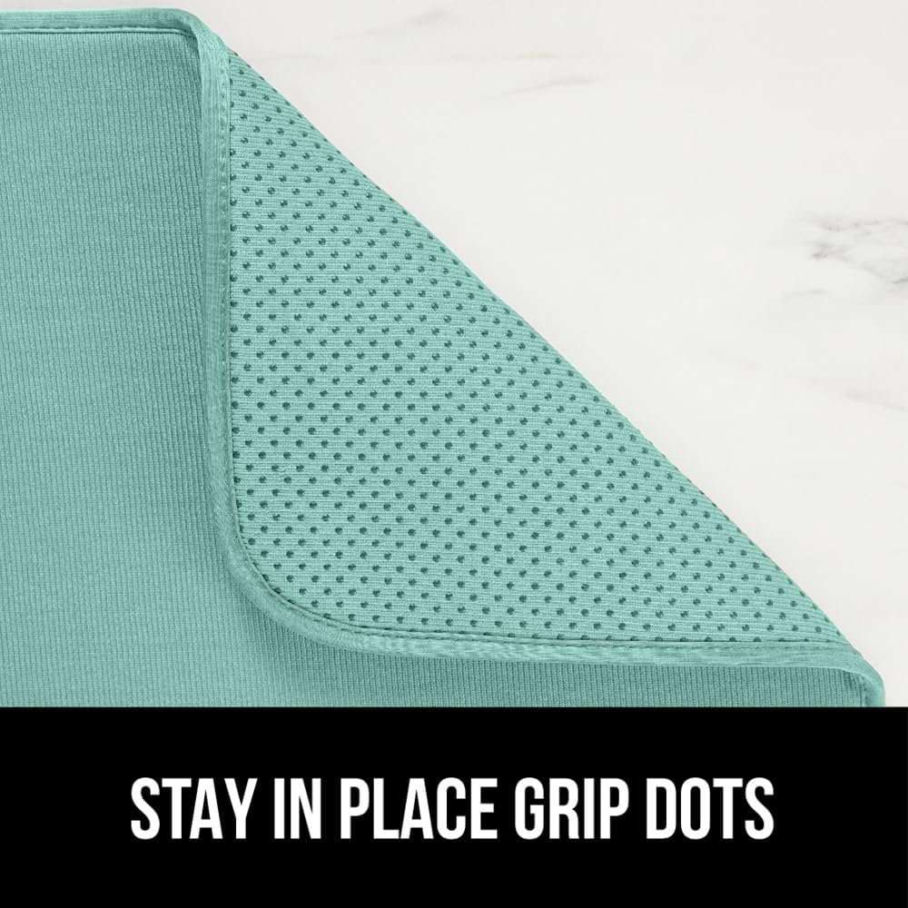 GORILLA GRIP Ultra Water Absorbent Microfiber Dish Drying Mat, 18x24, Quick Dry Thick Mesh, Slip Resistant Pad for Sink Dishes or Under Rack, Kitchen Counter Accessories, Machine Wash, 2 Pack Mint