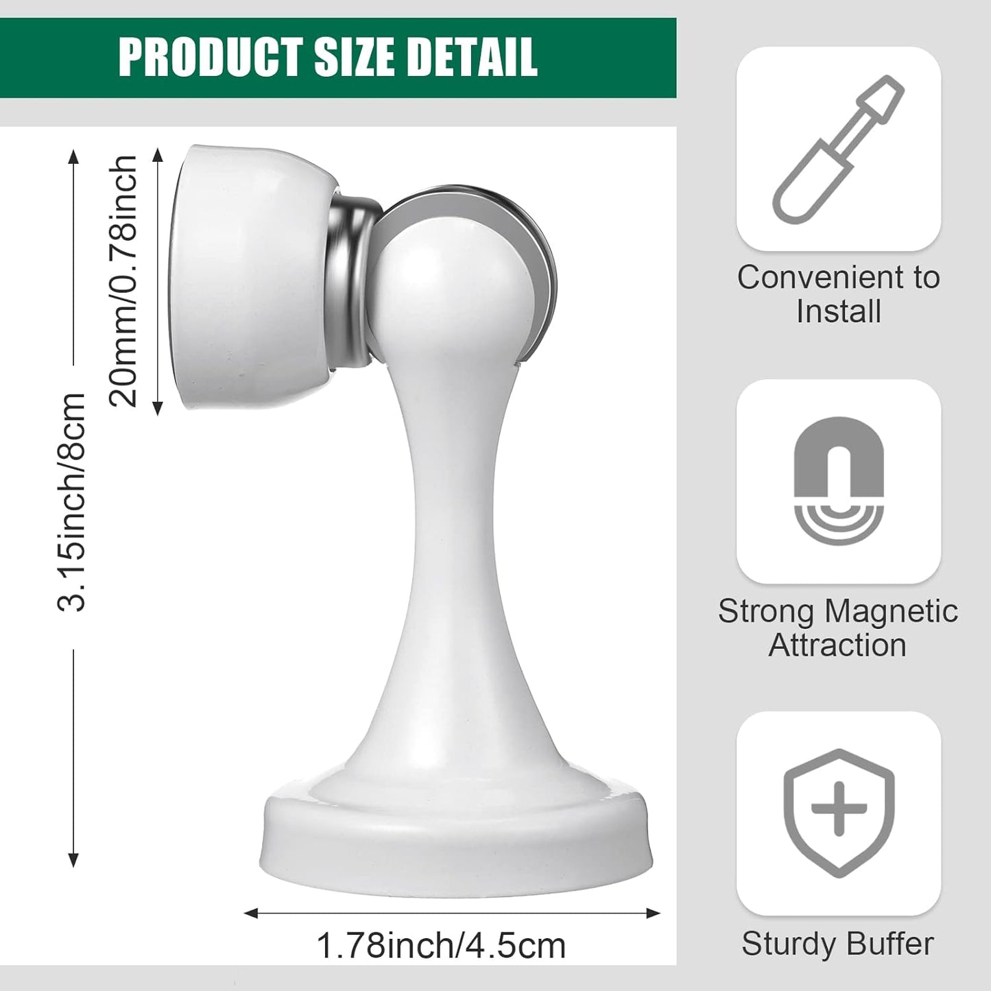 8 Pcs Magnetic Door Stoppers Stainless Steel Door Stops Magnetic Catch Holder with Screws for Wall Floor Mounted Wall Protector Hold (White)