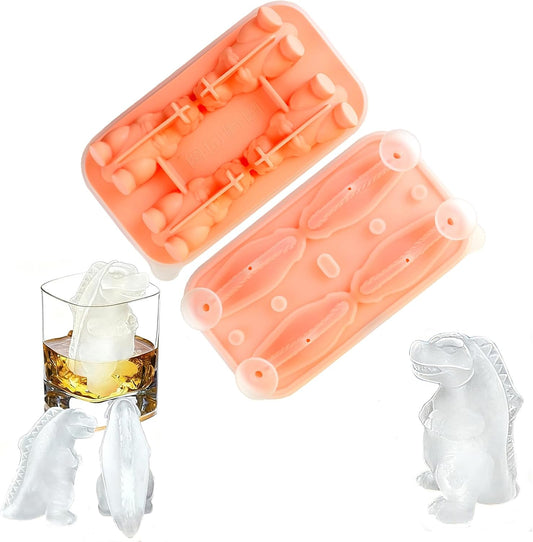 7.48inch Newly Upgraded 4-grid 3D Dinosaur Ice Tray and Covered Silicone Ice Tray, Suitable for Bars, Outdoor and Home Use (1, yellow)