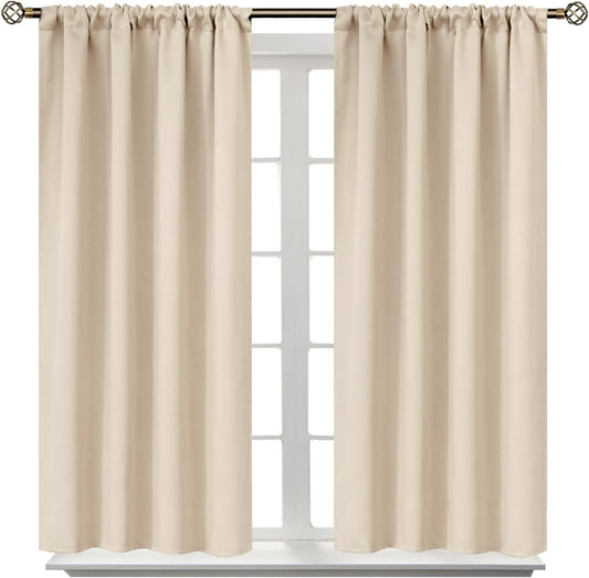 BGment Champagne Blackout Curtains 45 Inches Long for Bedroom Kitchen Window - Room Darkening Drapes Short Length with Rod Pocket for Bathroom Cafe, 2 Panels, 42 x 45 Inch