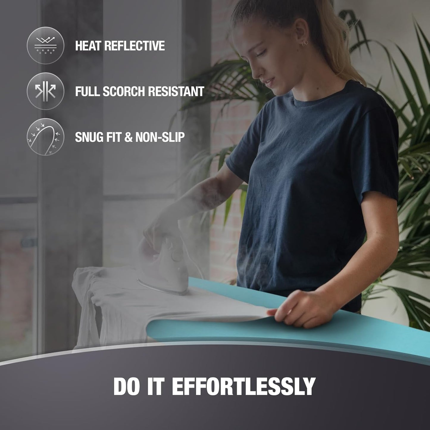 Extra Thick Ironing Board Covers with Pad Standard Size 15x54, Heat Reflective Full Scorch Resistant Padding, Snug Fit Non-Slip Nose Pocket Fastener Straps Elastic Edges, Turquoise
