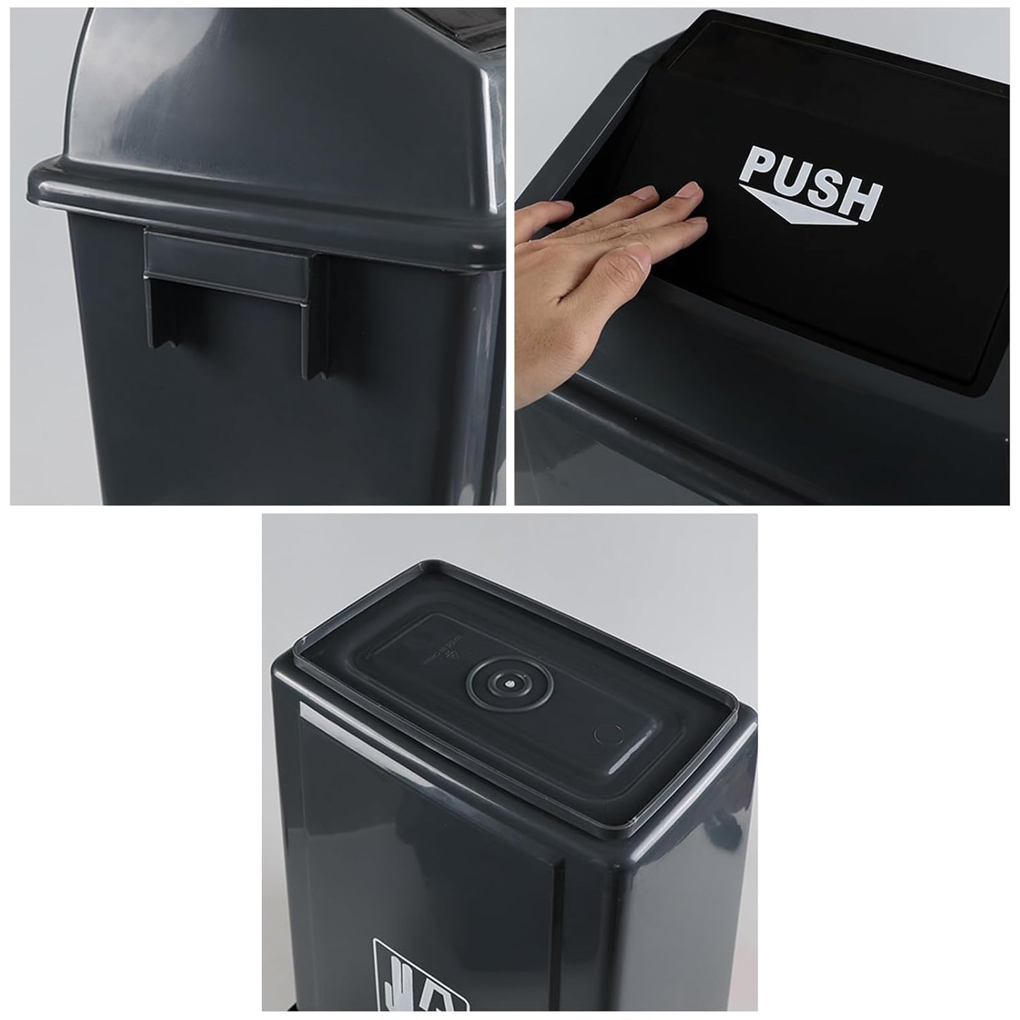 4-Pack Rectangular Waste Container with Swing Lid, 15 Gallon Commercial Trash Can, Gray