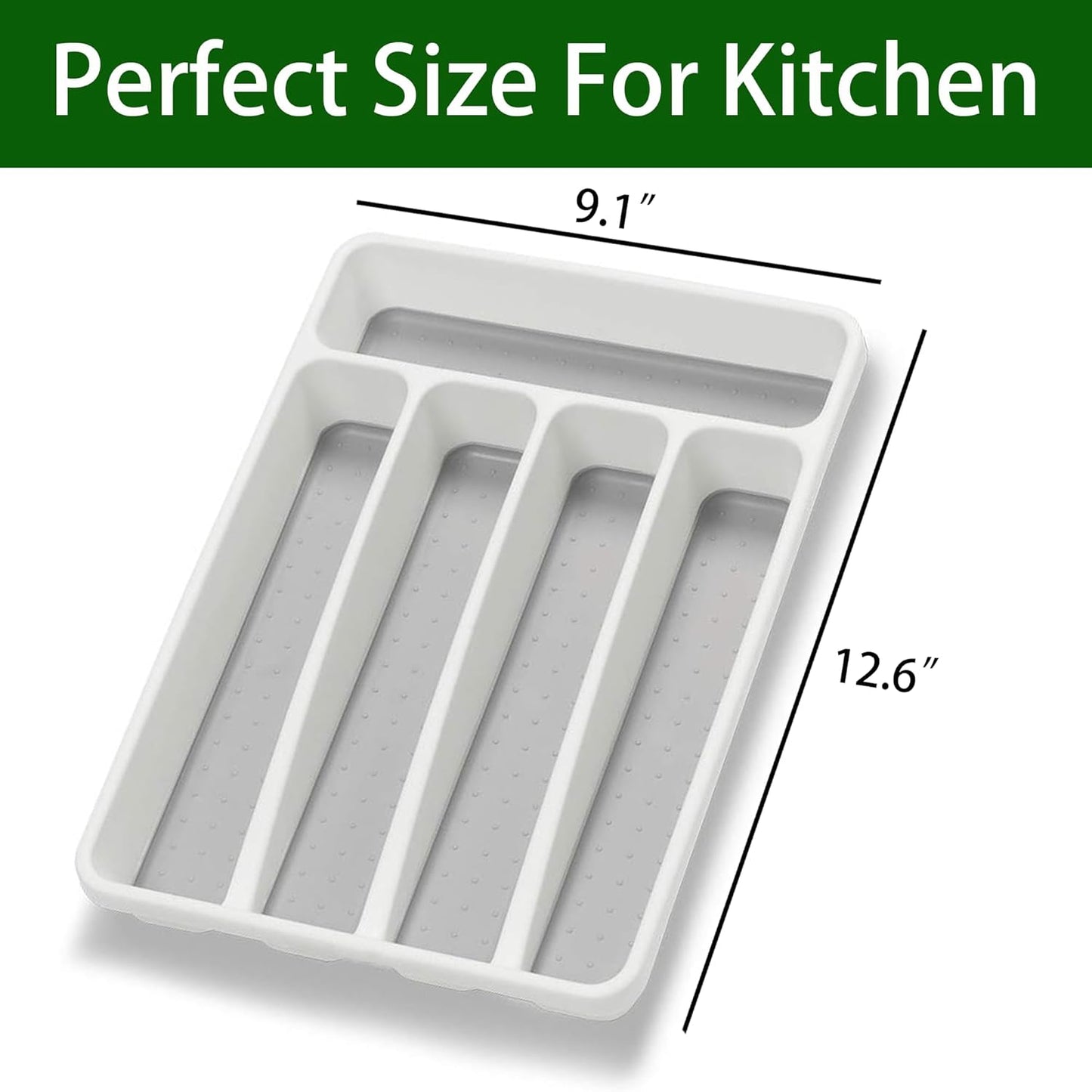 Silverware Organizer 2 Pieces Utenisl Organizer Holder Kitchen Drawer Organizer Plastic Silverware Tray for Drawer Flatware Organizer 5 Compartment White