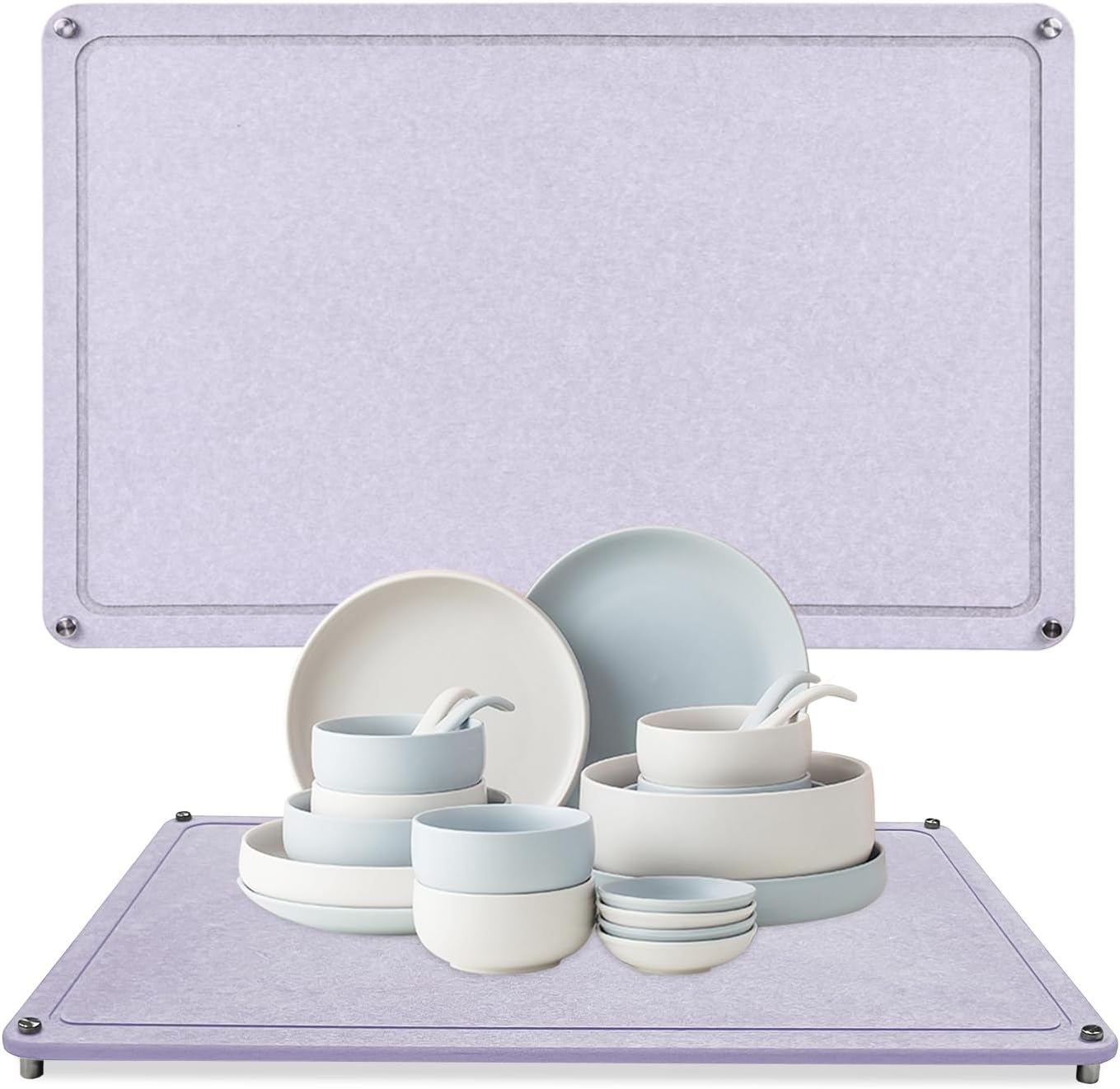 Large Diatomaceous Earth Stone Dish Drying Mats for Kitchen Counter,24"×16",Quick Drying,with 4 Non-Slip Stainless Steel Feet, Suitable for Various Countertops, Bowl Racks, Medium Gray