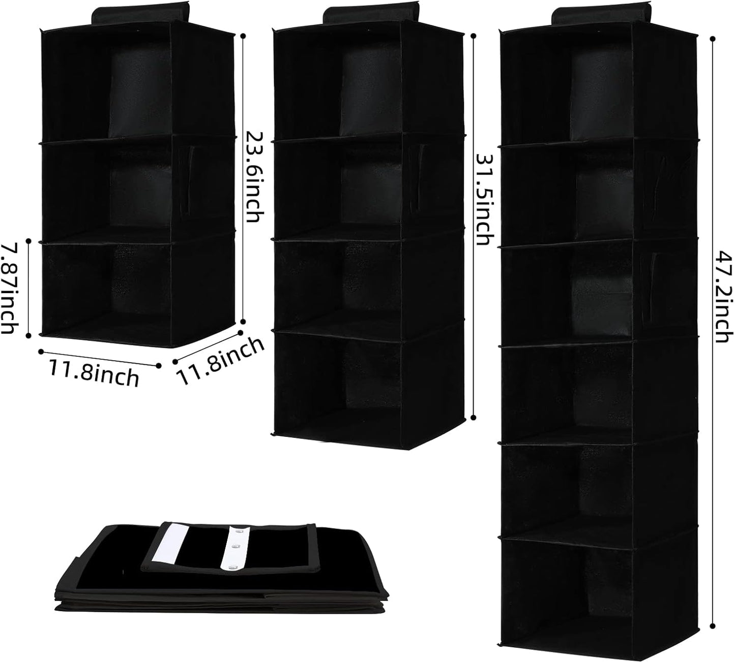 2 Pack Hanging Closet Organizer, 4-Shelf Hanging Shelves with Side Pocket, Black