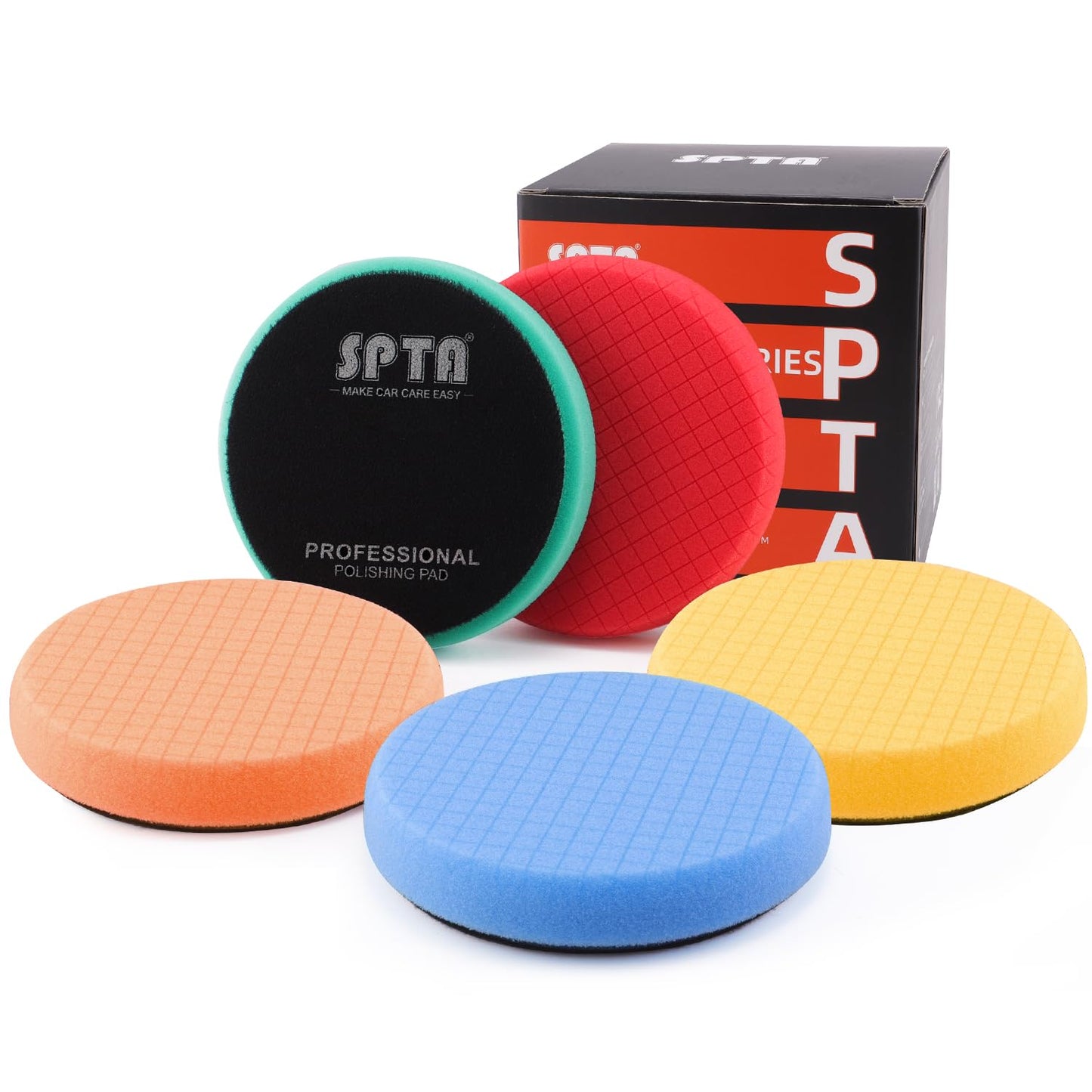 Buffing Polishing Pads, SPTA 5Pc 4.5Inch Face for 4 Inch 100mm Backing Plate Compound Buffing Sponge Pads Cutting Polishing Pad Kit For Car Buffer Polisher Compounding,Polishing and Waxing -FPTFS4-MIX
