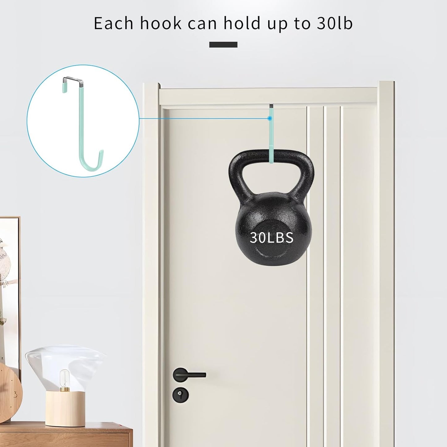 FYY Over The Door Hooks, 4 Pack Upgraded Long Door Hangers Hooks with Rubber Prevent Scratches Heavy Duty Organizer Hooks for Hanging Clothes, Towels, Hats, Coats, Bags LightGreen