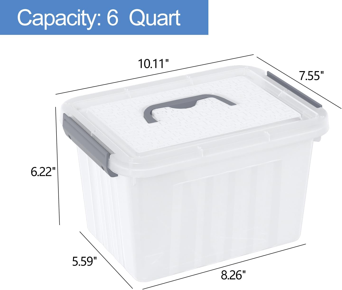 6 Quart Small Clear Plastic Storage Bins with Latching Lids, Storage Latch Box with Handle, 6 Packs