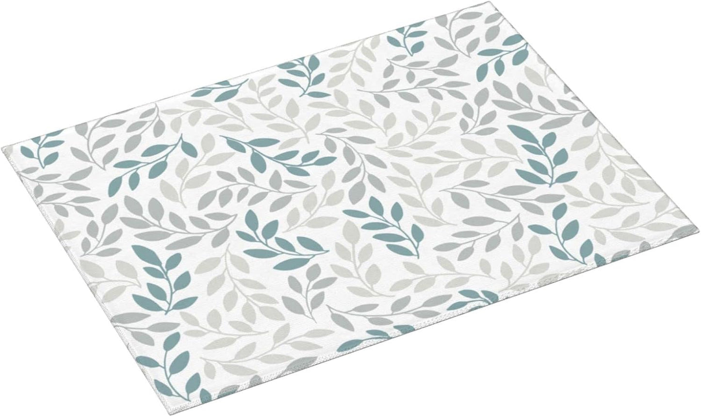 Grey And Blue Leaves Branches Microfiber Absorbent Reversible Dish Drying Mat For Kitchen Counter Xl Large Pad 18 X 24 Inch