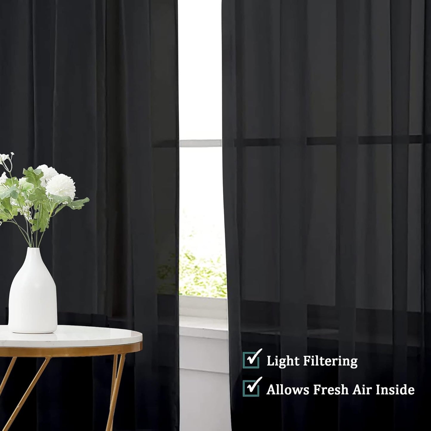 Chyhomenyc Black Sheer Curtains 96 inches Long Window Draperies 2 Panels, Solid Elegant Window Voile Panels/Drapes/Treatment/Backdrop for Bedroom Living Room Wedding Party Decor, 42 Wx96 L, 8FT L