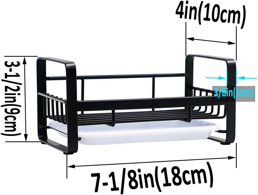 Sponge Holder with Drain Pan - Kitchen Sink Organizer - Sink Caddy Holder - Sink Tray - Soap Holder - Stainless Steel (Black)