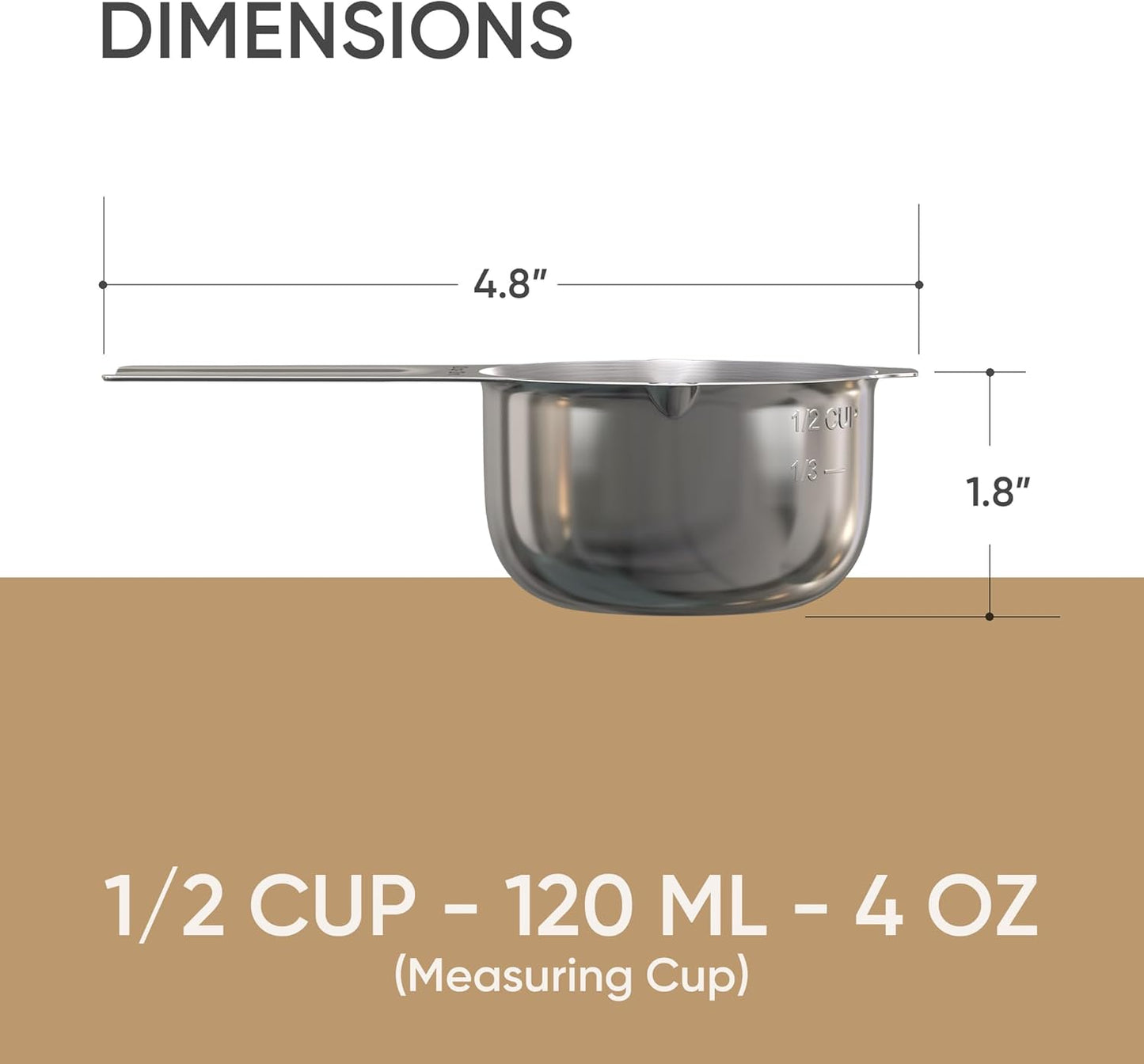 Color Up ½ Cup Measuring Cup (120 ml) – Premium Chrome Stainless Steel, Accurate for Wet & Dry Ingredients, Embossed Markings, Easy-Pour Spouts, Dishwasher-Safe, Kitchen Essential