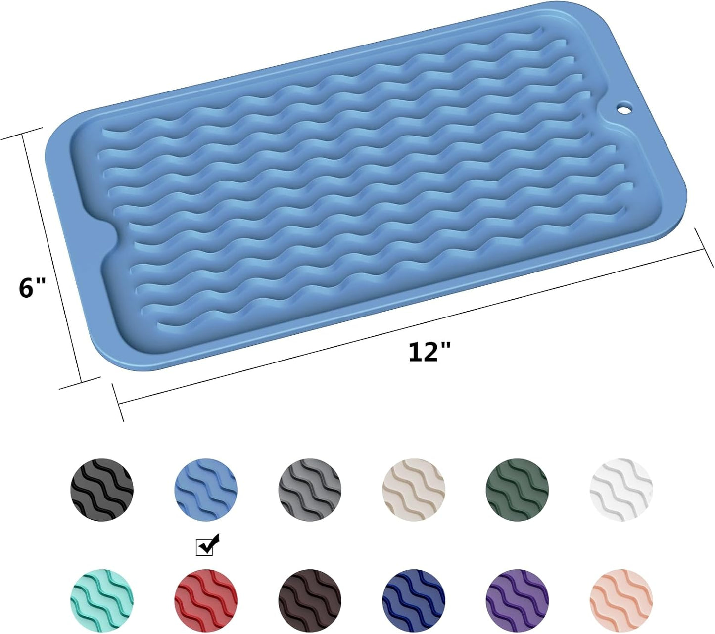 ZLR Silicone Dish Drying Mat for Kitchen Counter, Eco-Friendly Fast Dry Dish Mat, Easy Clean Multi Usage Drying Matt, Heat Resistant Trivet, 6" x 12" Extra Small, Lichen Blue