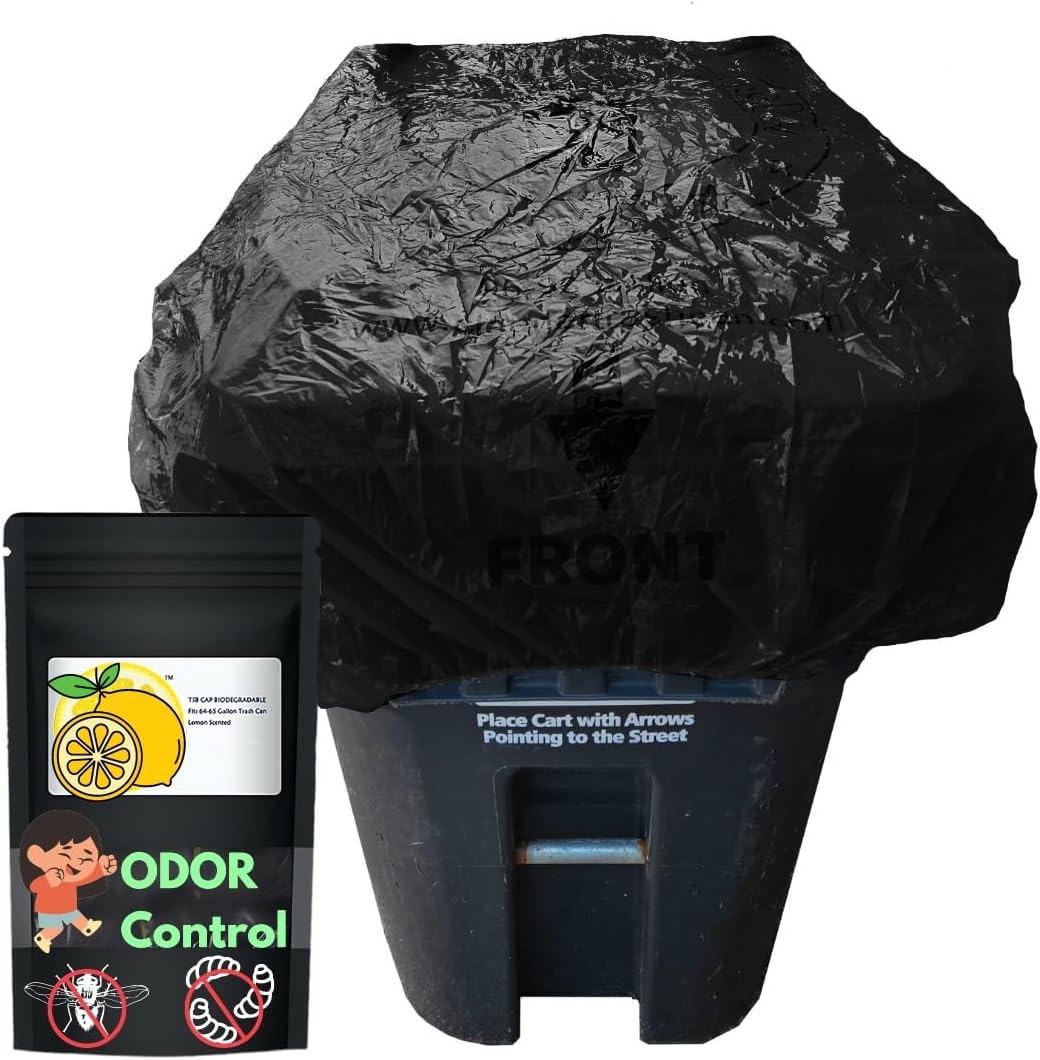 64 Gallon Trash Can Cover Odor Eliminating Bag with Elastic Band Lemon Scented Durable Chemical Free 1 Cover