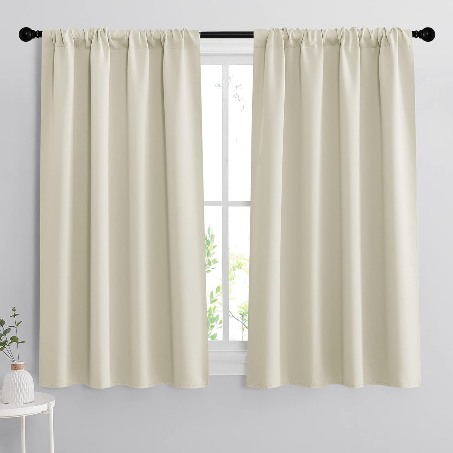 RYB HOME Curtains for Bedroom 63 inches Long, Blackout Thermal Insulating Window Treatment Drapes for Living Room Bathroom Basement Laundry Classroom, W 34 x L 63, Beige, 2 Panels