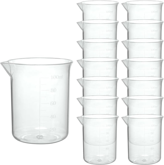 Plastic Measuring Cups, 100ml, Set of 15, for Liquid Measurement and Scientific Experiments