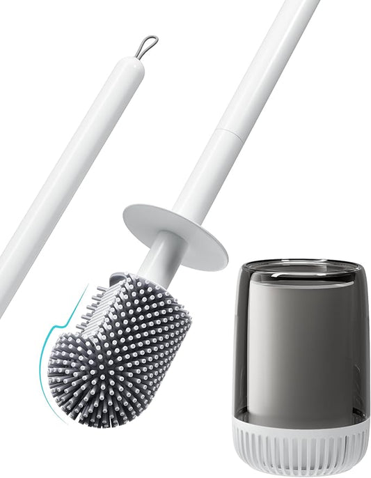 Toilet Brush and Holder Set for Bathroom, Deep Cleaning & No-Scratch Toilet Bowl Scrubber, Hygienic & Flexible Rubber Brush Head-for Modern Bathroom & RV