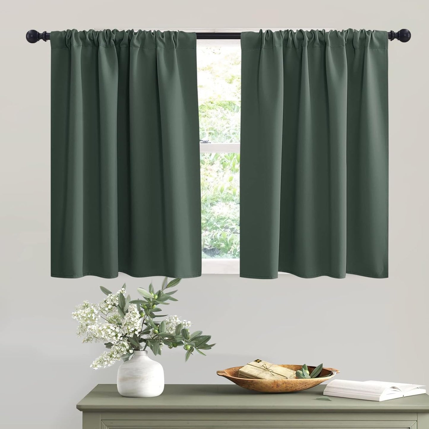 RYB HOME Blackout Curtains for RV Camper Windows, Privacy Thermal Insulating Mini Curtains & Drapes for Bedroom Bathroom Basement Kitchen Door Window Cover, W 42 x L 36 inch, Dark Green, 2 Panels