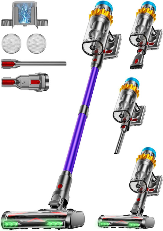 Cordless Vacuum Cleaner, 600W 50KPA 70Min Powerful Vacuum Cleaners for Home, Self-Standing Stick Vacuum Cordless Rechargeable/ Anti-Tangle/OLED Screen/1.8L Cup for Home Pet Hair/Carpet/Hardwood Floor