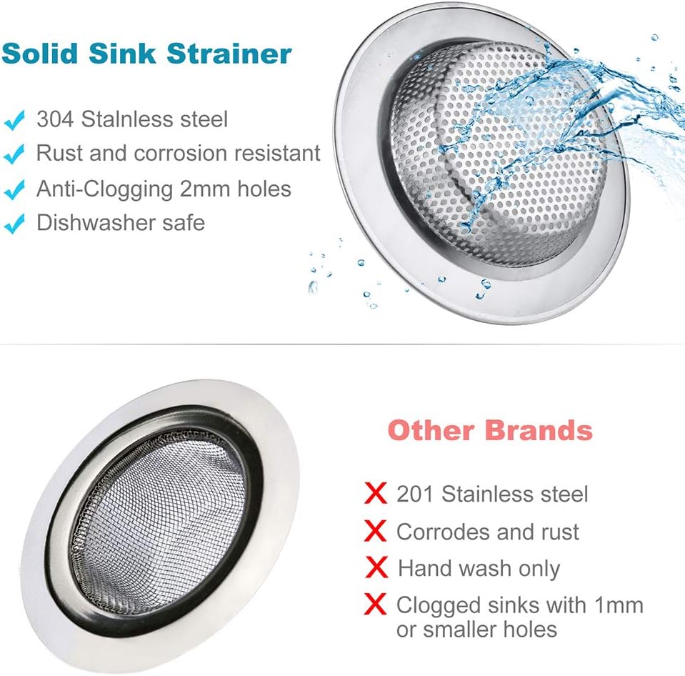 Kitchen Sink Drain Strainer 6 Pack Stainless Steel Sink Stopper, Anti-Clogging Kitchen Sink Drain Basket for Kitchen Sink Strainer Replacement Set