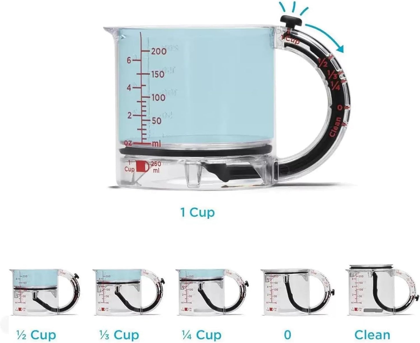 All in One Adjustable Measuring Cup, Push Up Measuring Cup Solid and Liquid, Space Saving, Easy to Clean, Multifunctional Kitchen Measuring Cups for Preparation, Baking, and Cooking (1)